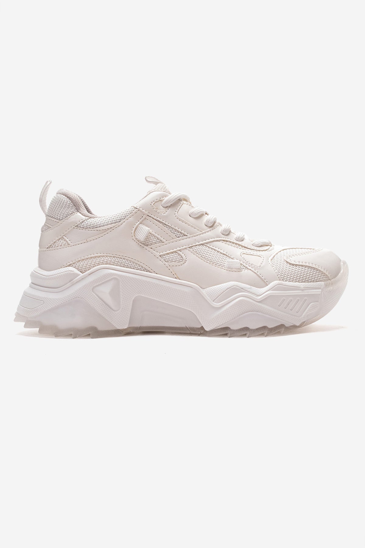 Kadın Beyaz Bağcıklı Kalın Tabanlı Platformlu Sneaker Sia