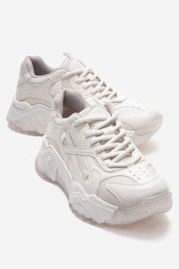Kadın Beyaz Bağcıklı Kalın Tabanlı Platformlu Sneaker Sia