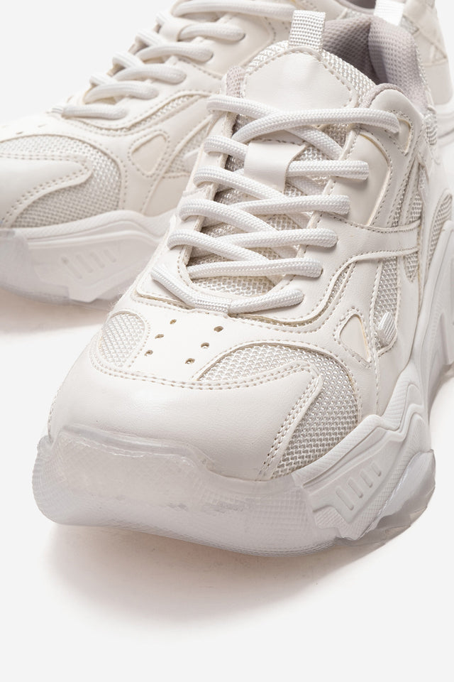 Kadın Beyaz Bağcıklı Kalın Tabanlı Platformlu Sneaker Sia