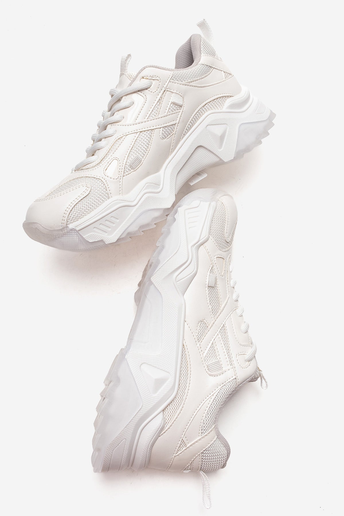 Kadın Beyaz Bağcıklı Kalın Tabanlı Platformlu Sneaker Sia