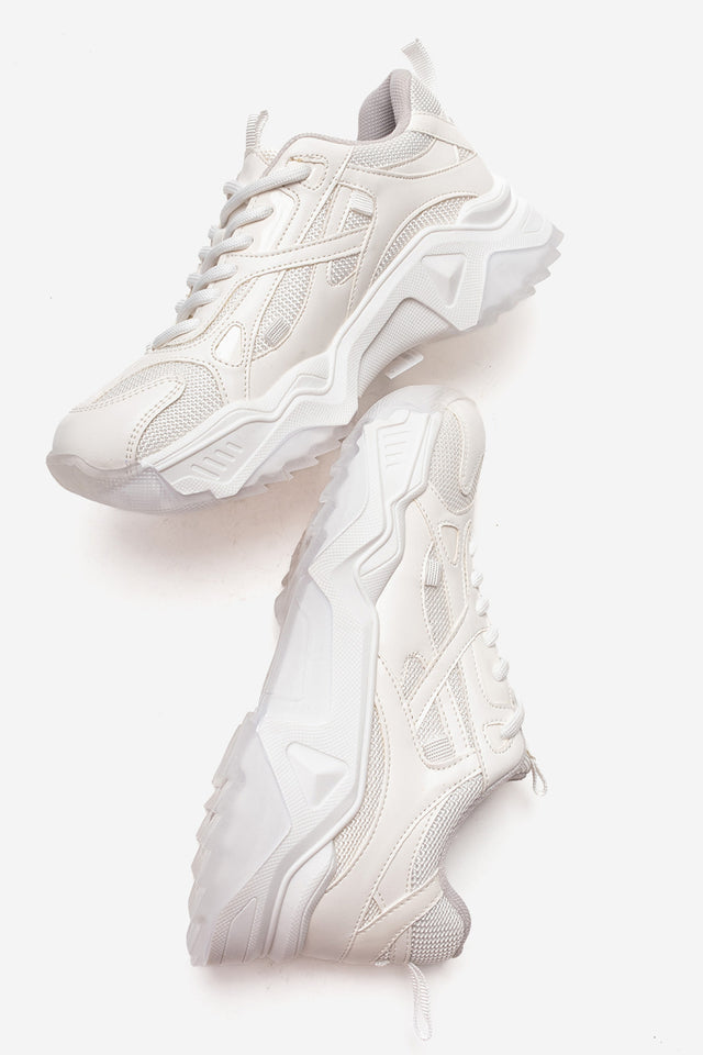 Kadın Beyaz Bağcıklı Kalın Tabanlı Platformlu Sneaker Sia