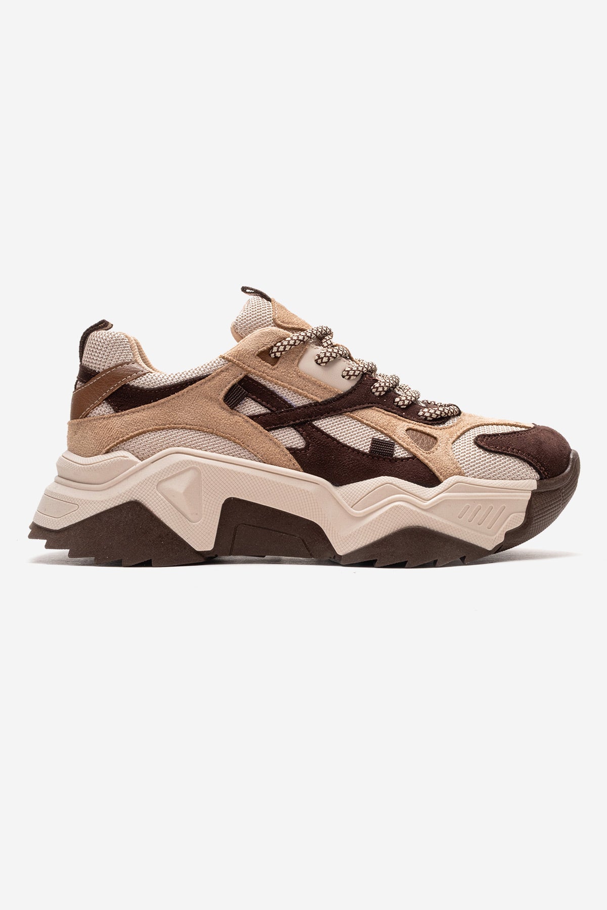 Kadın Kahve Çok Renkli Süet Bağcıklı Kalın Tabanlı Platformlu Sneaker Sia