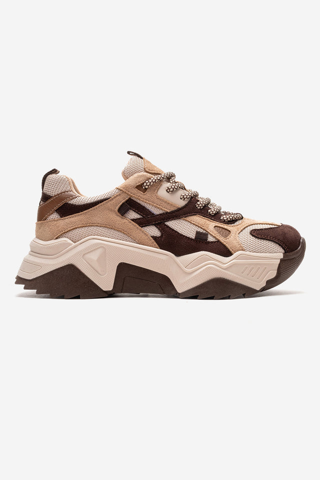 Kadın Kahve Çok Renkli Süet Bağcıklı Kalın Tabanlı Platformlu Sneaker Sia
