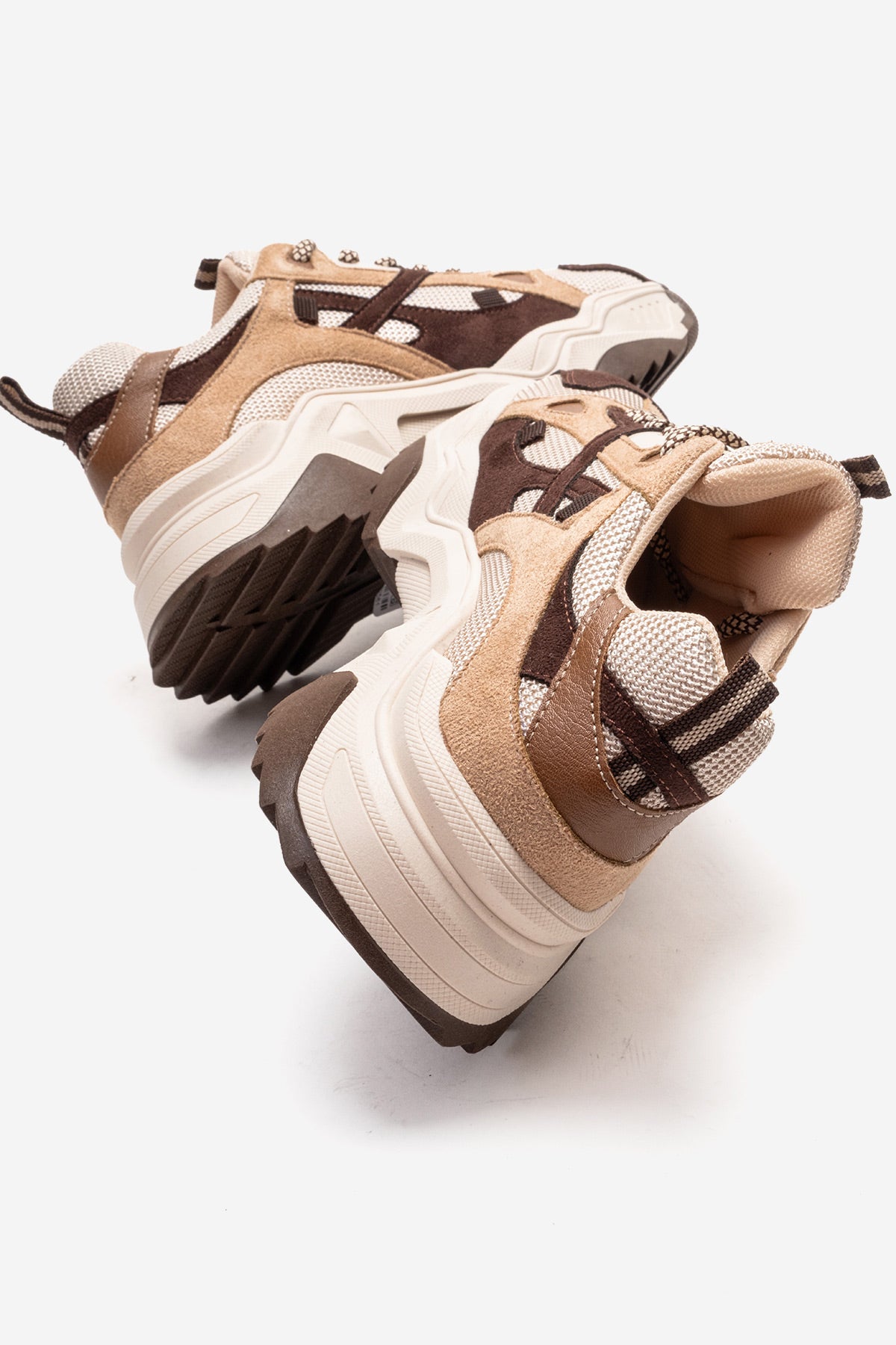 Kadın Kahve Çok Renkli Süet Bağcıklı Kalın Tabanlı Platformlu Sneaker Sia