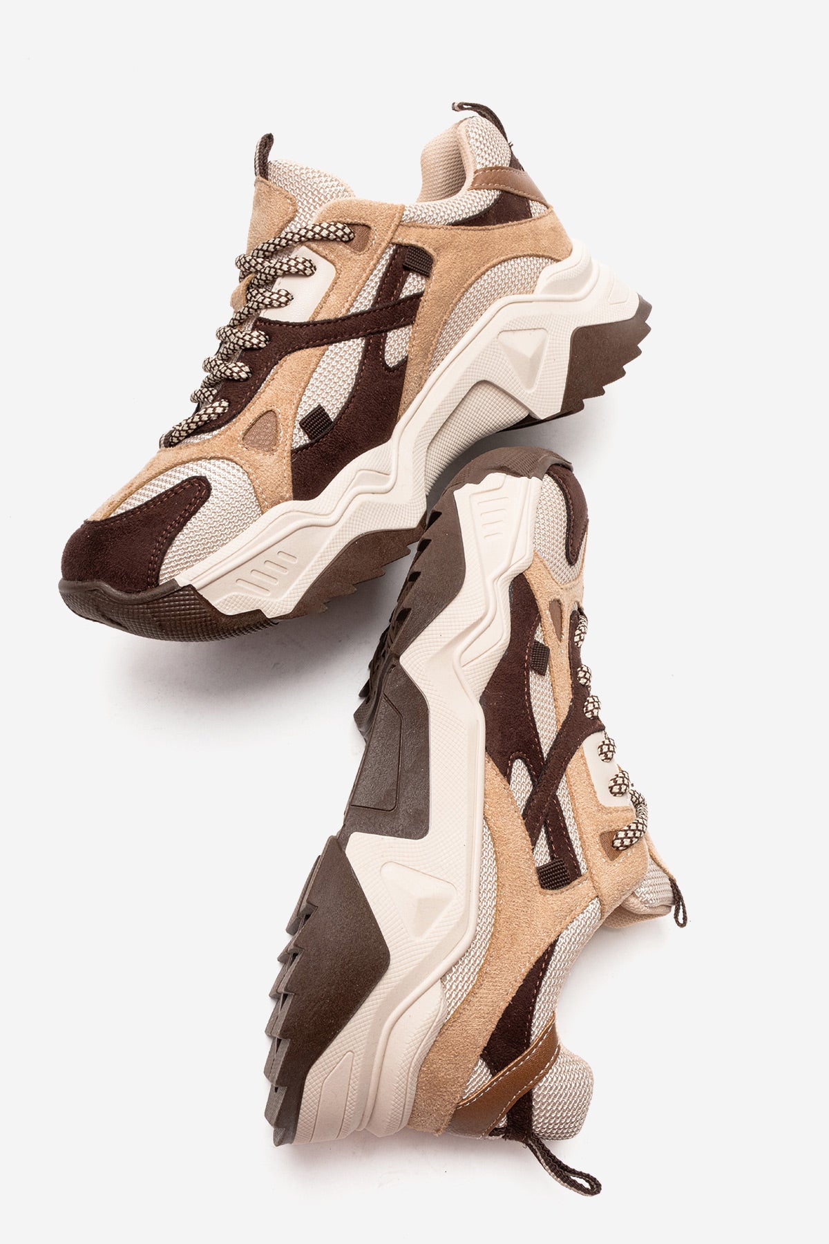 Kadın Kahve Çok Renkli Süet Bağcıklı Kalın Tabanlı Platformlu Sneaker Sia