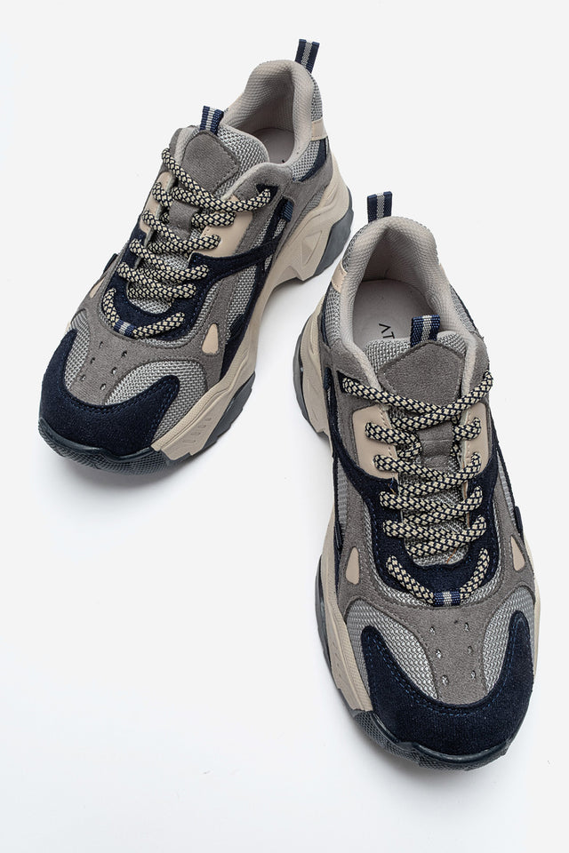 Kadın Lacivert Süet Bağcıklı Kalın Tabanlı Platformlu Sneaker Sia