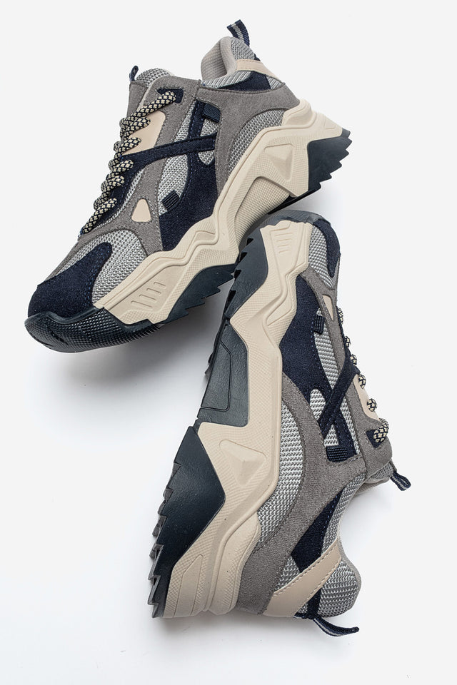 Kadın Lacivert Süet Bağcıklı Kalın Tabanlı Platformlu Sneaker Sia