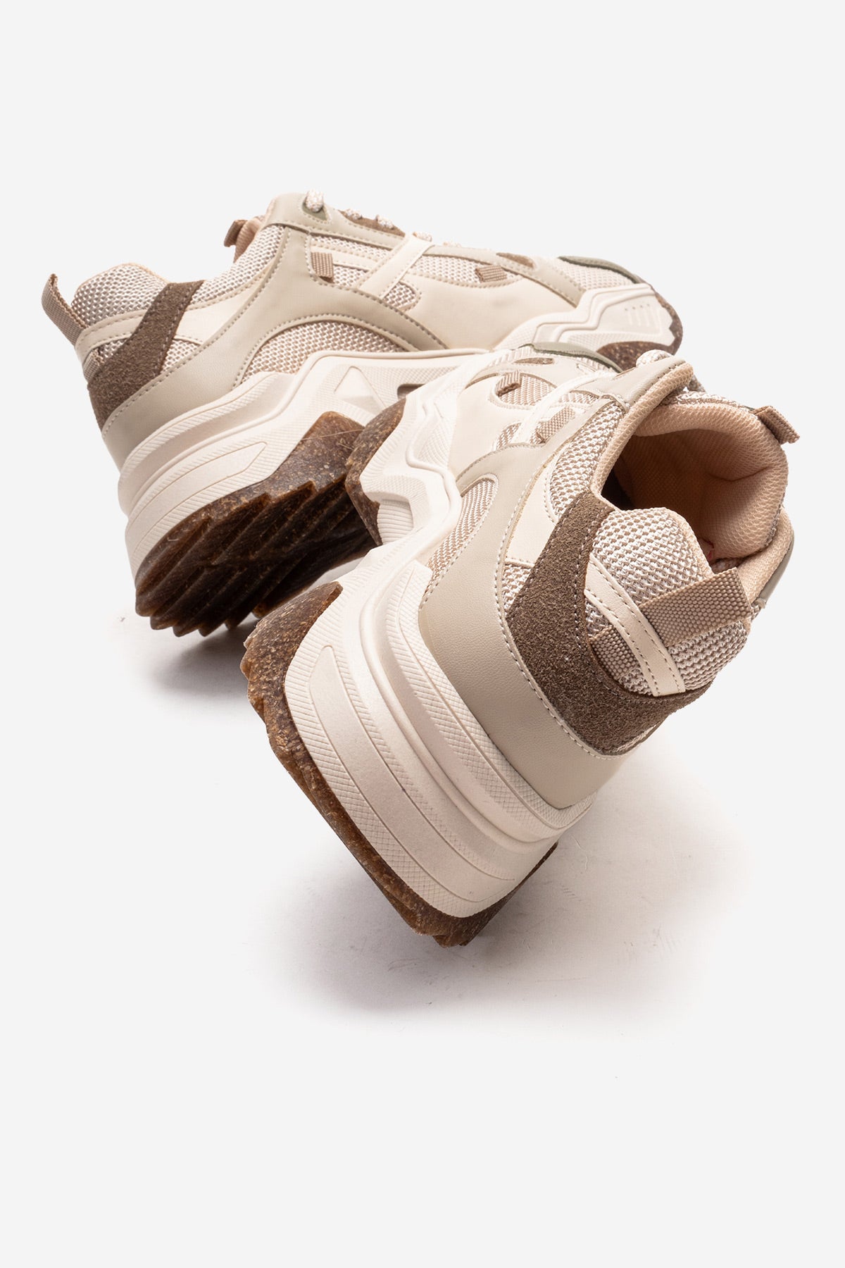 Kadın Yeşil Bej Çok Renkli Bağcıklı Kalın Tabanlı Platformlu Sneaker Sia