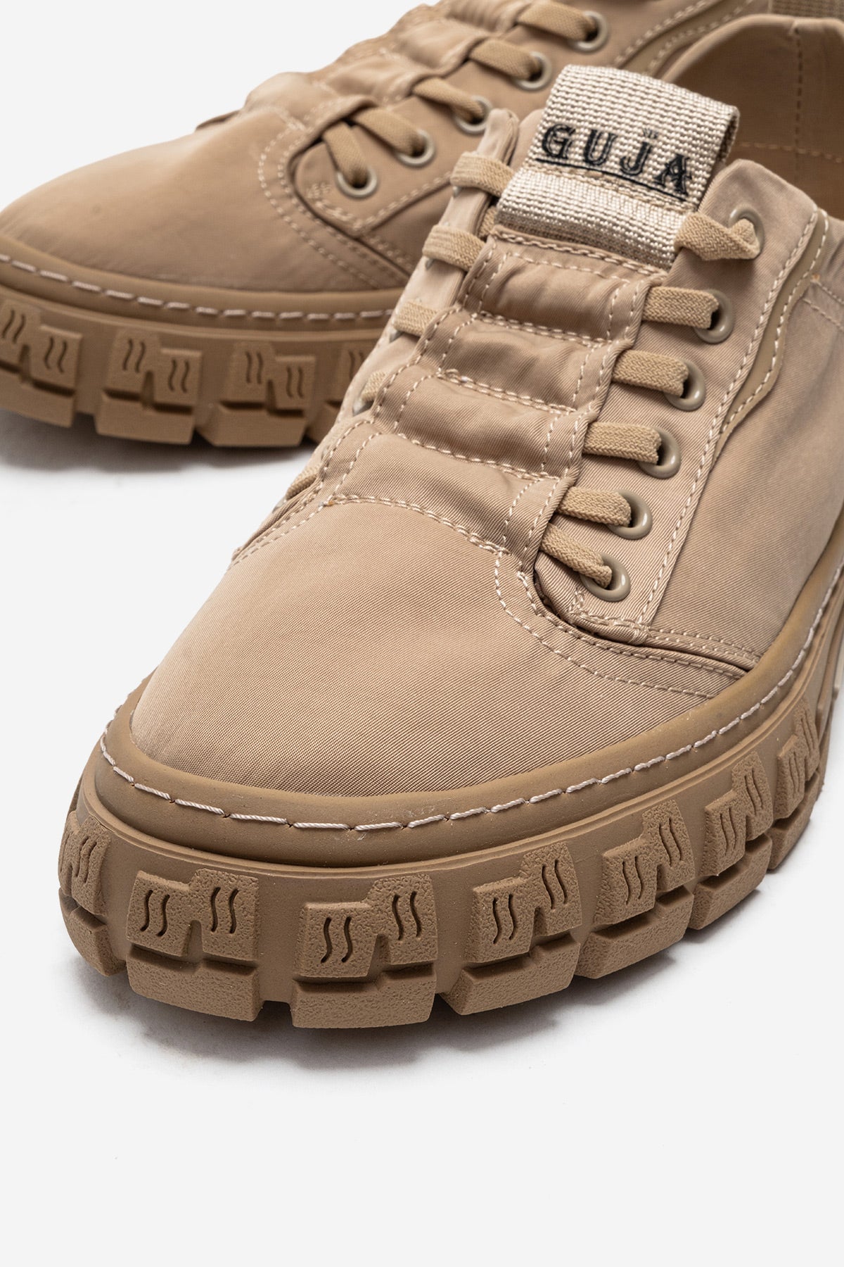 Kadın Bej Bağcıklı Kalın Kauçuk Tabanlı Sneaker Ayakkabı Kaia