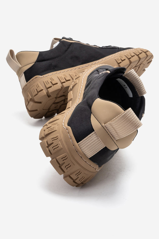 Kadın Siyah Bağcıklı Kalın Kauçuk Tabanlı Sneaker Ayakkabı Kaia