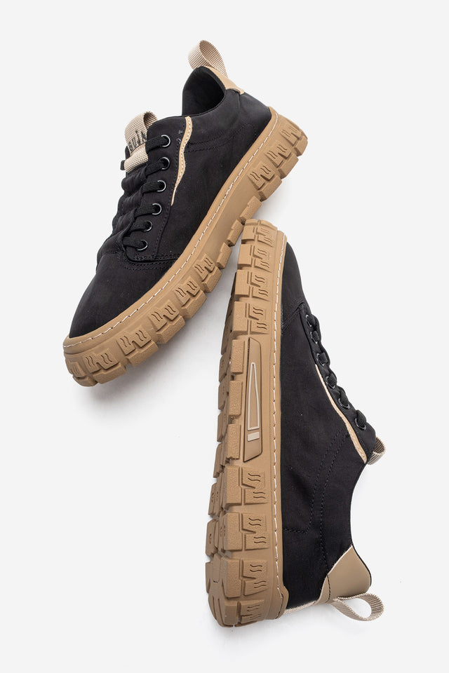 Kadın Siyah Bağcıklı Kalın Kauçuk Tabanlı Sneaker Ayakkabı Kaia