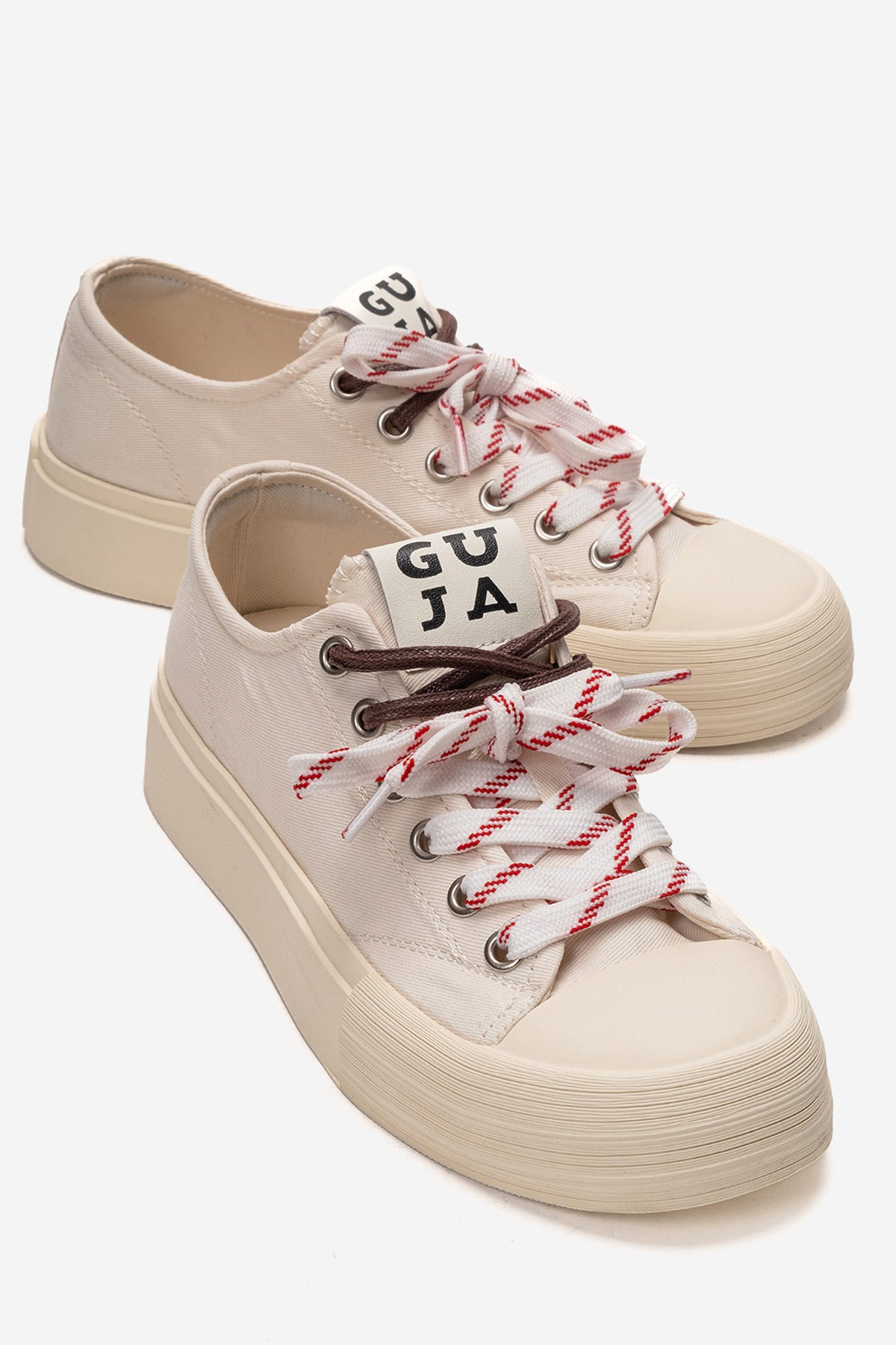 Kadın Bej Bağcıklı Platformlu Kalın Taban Sneaker Ayakkabı Luna