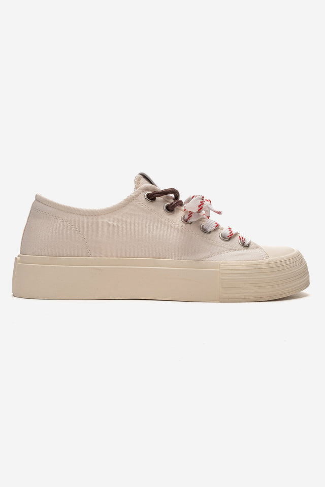 Kadın Bej Bağcıklı Platformlu Kalın Taban Sneaker Ayakkabı Luna