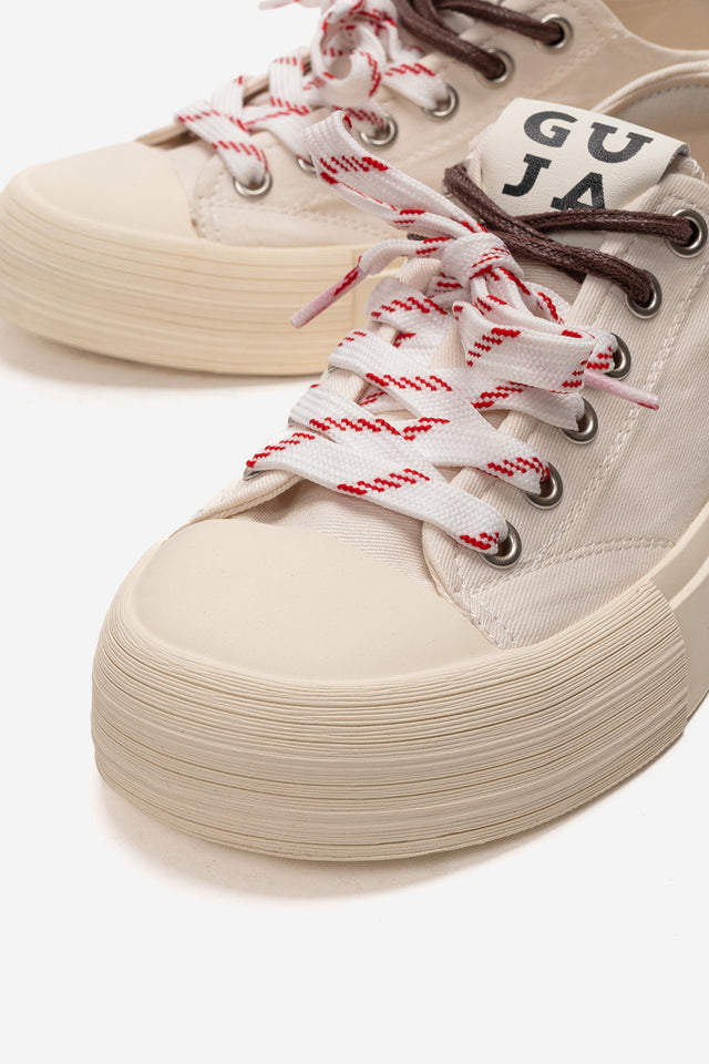 Kadın Bej Bağcıklı Platformlu Kalın Taban Sneaker Ayakkabı Luna