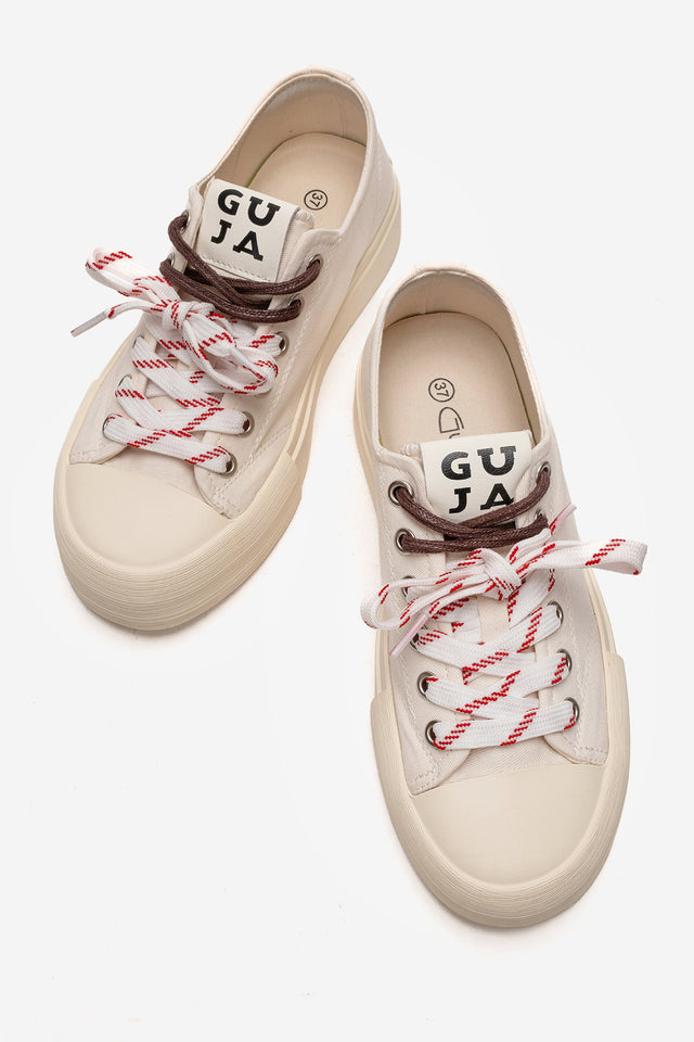Kadın Bej Bağcıklı Platformlu Kalın Taban Sneaker Ayakkabı Luna