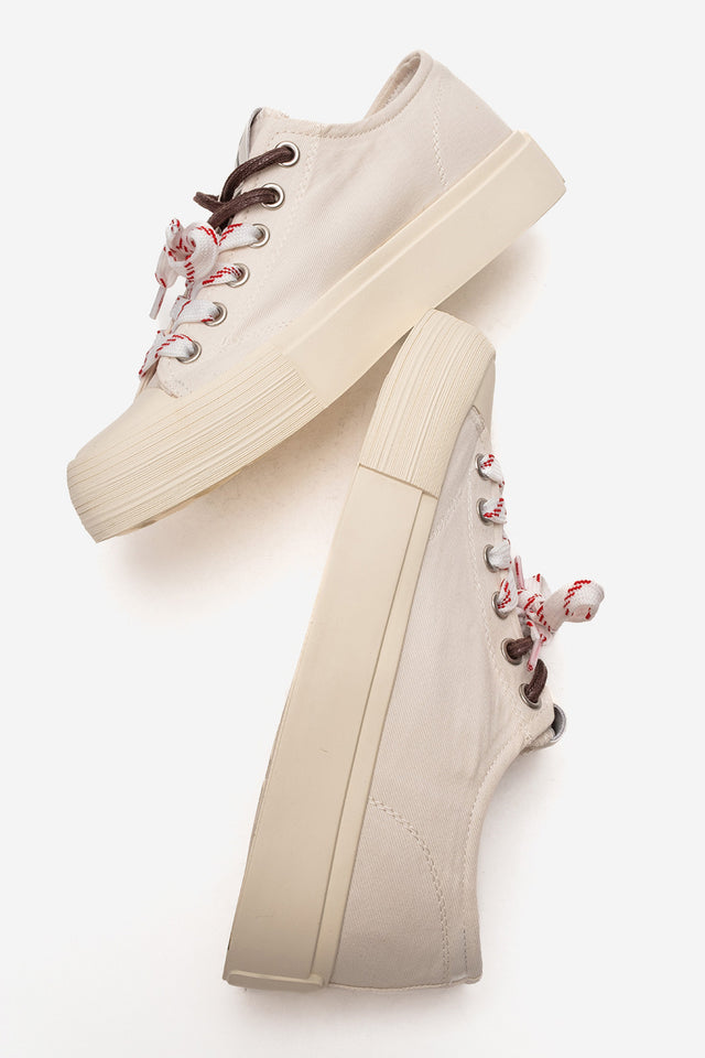 Kadın Bej Bağcıklı Platformlu Kalın Taban Sneaker Ayakkabı Luna