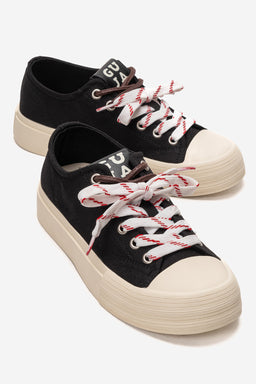 Kadın Siyah Bağcıklı Platformlu Kalın Taban Sneaker Ayakkabı Luna