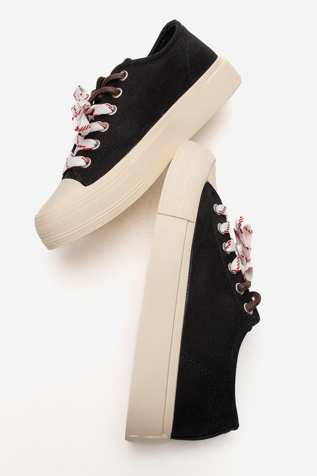 Kadın Siyah Bağcıklı Platformlu Kalın Taban Sneaker Ayakkabı Luna