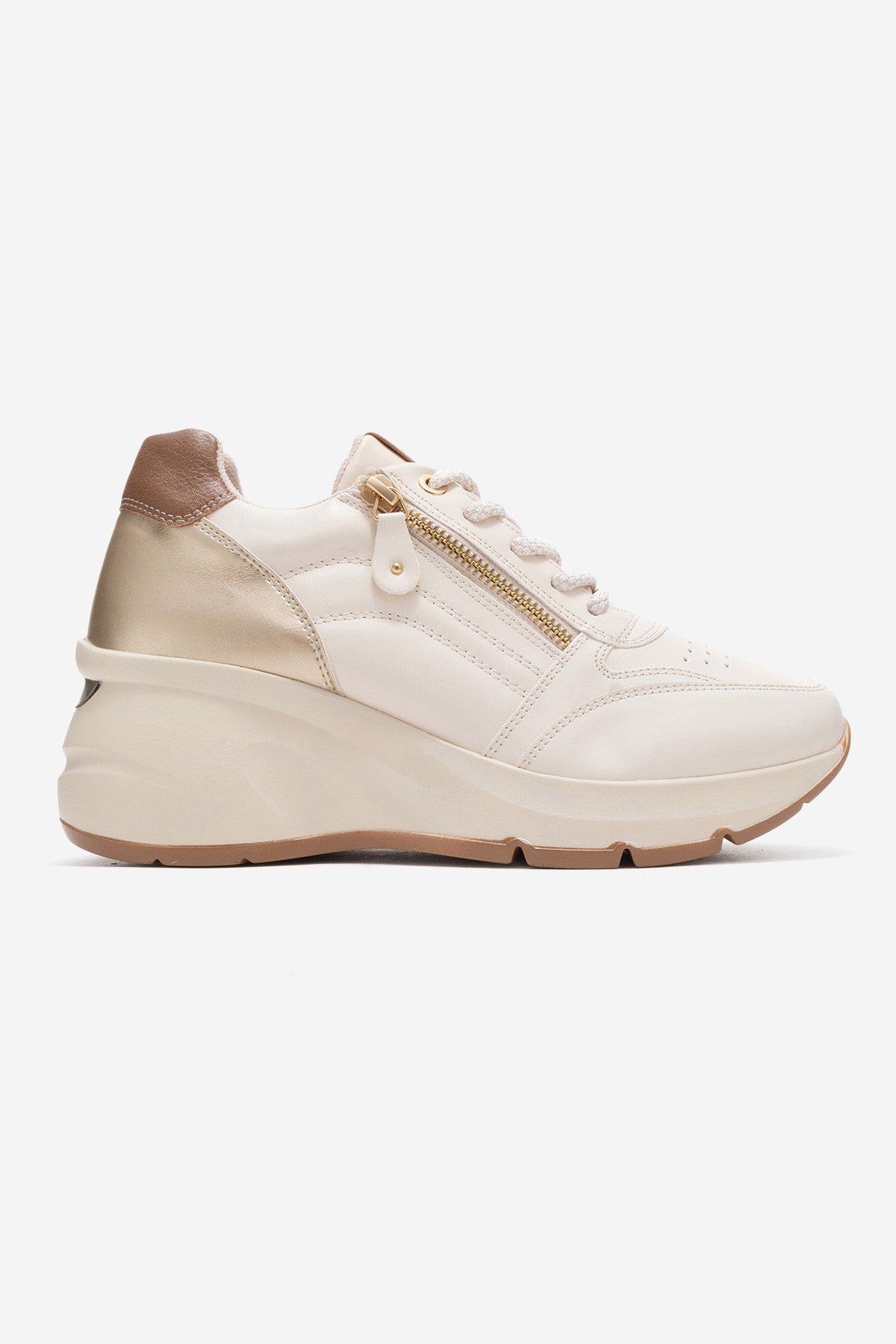 Kadın Bej Fermuar Detaylı Dolgu Topuklu Sneaker Ela