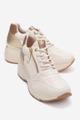 Kadın Bej Fermuar Detaylı Dolgu Topuklu Sneaker Ela