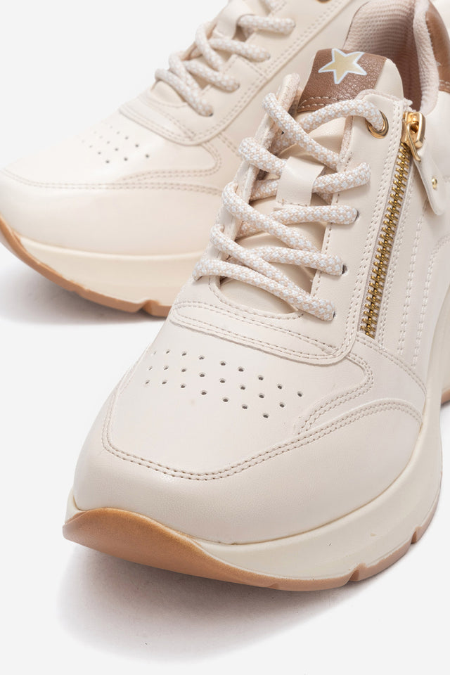 Kadın Bej Fermuar Detaylı Dolgu Topuklu Sneaker Ela