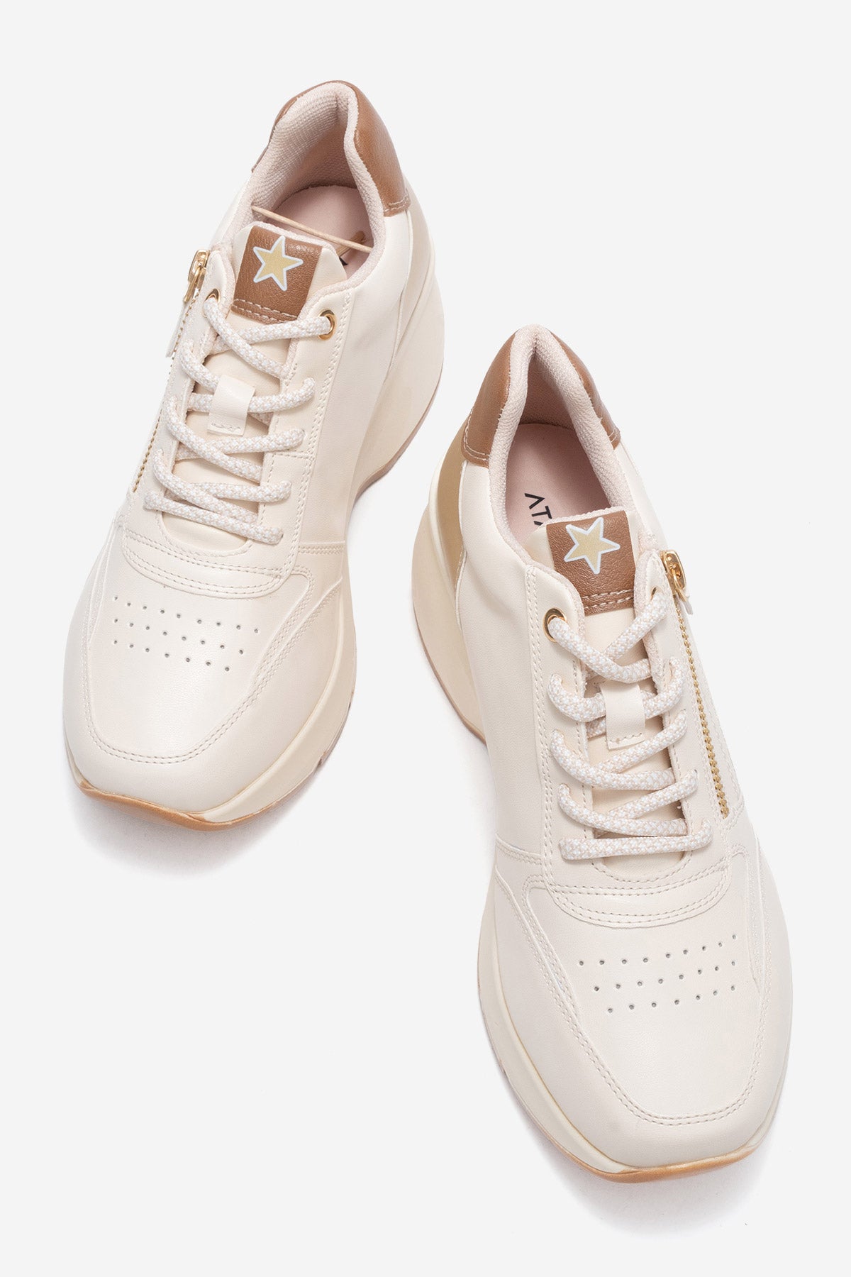 Kadın Bej Fermuar Detaylı Dolgu Topuklu Sneaker Ela