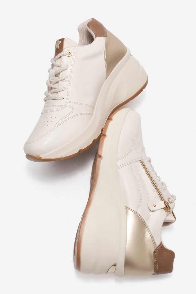 Kadın Bej Fermuar Detaylı Dolgu Topuklu Sneaker Ela