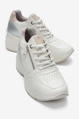 Kadın Beyaz Fermuar Detaylı Dolgu Topuklu Sneaker Ela