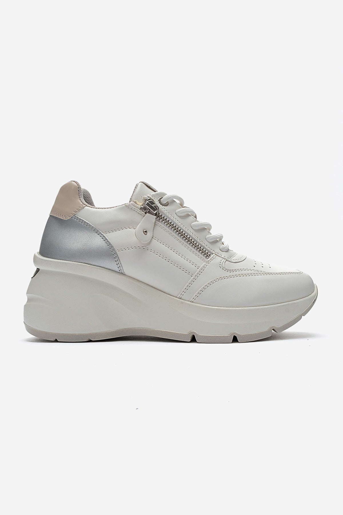 Kadın Beyaz Fermuar Detaylı Dolgu Topuklu Sneaker Ela