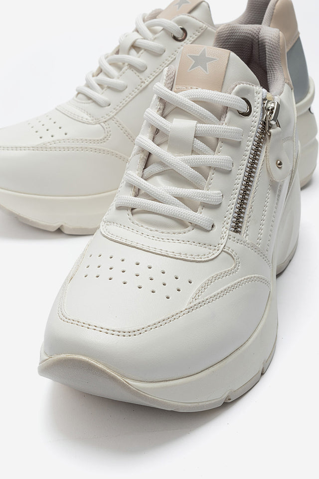 Kadın Beyaz Fermuar Detaylı Dolgu Topuklu Sneaker Ela
