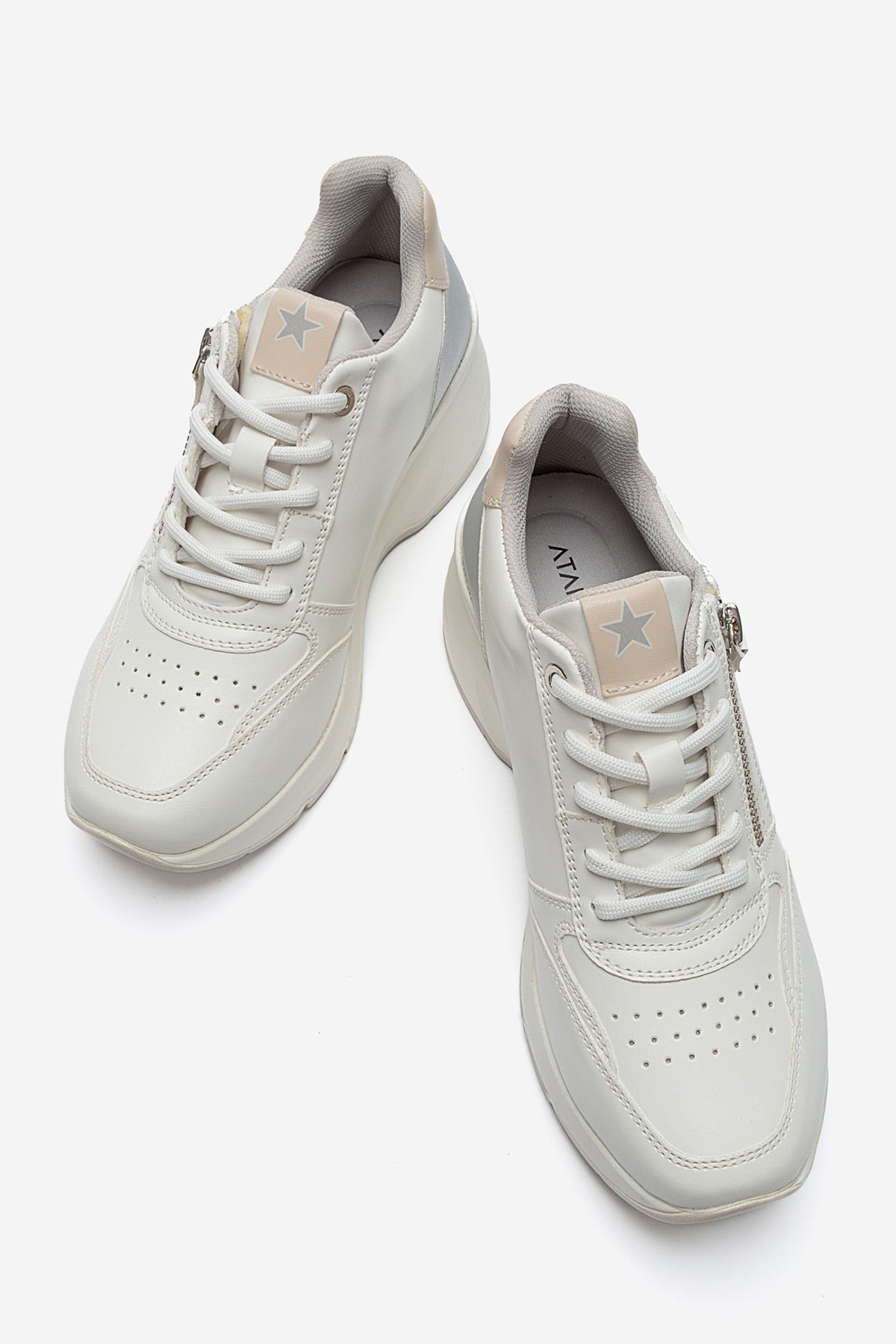Kadın Beyaz Fermuar Detaylı Dolgu Topuklu Sneaker Ela