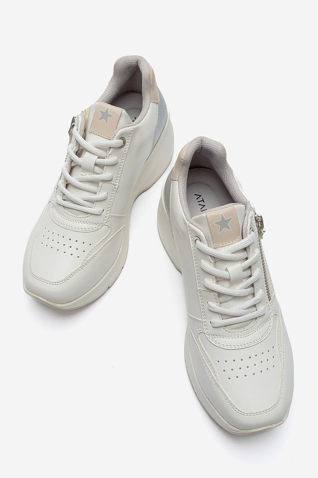 Kadın Beyaz Fermuar Detaylı Dolgu Topuklu Sneaker Ela