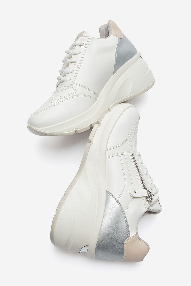 Kadın Beyaz Fermuar Detaylı Dolgu Topuklu Sneaker Ela