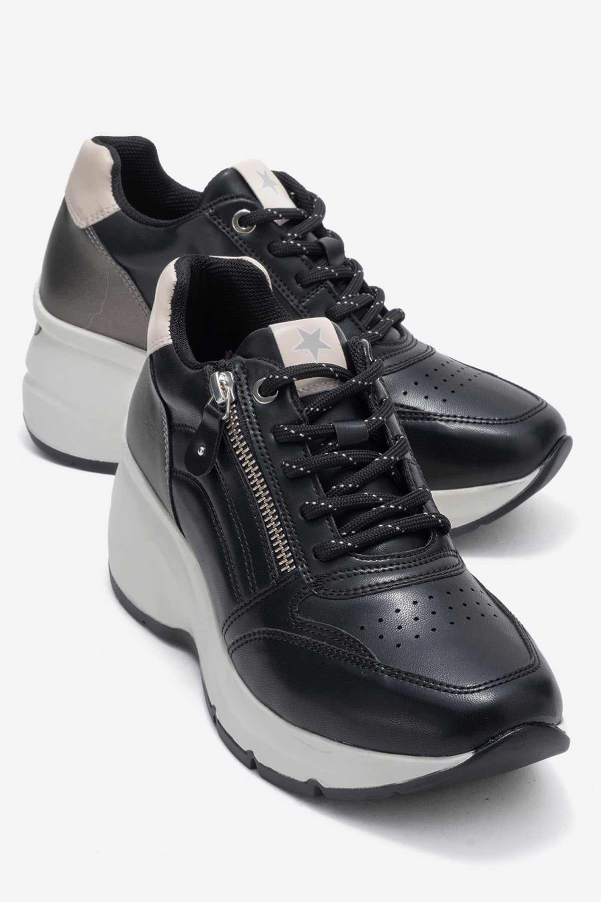 Kadın Siyah Fermuar Detaylı Dolgu Topuklu Sneaker Ela