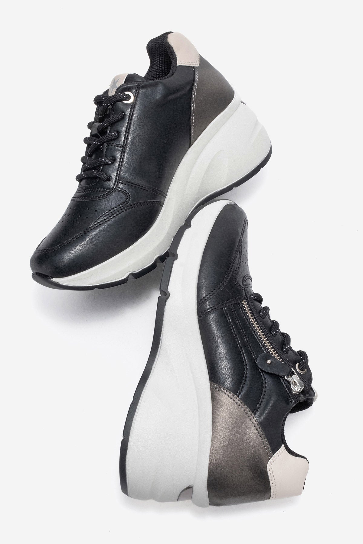 Kadın Siyah Fermuar Detaylı Dolgu Topuklu Sneaker Ela