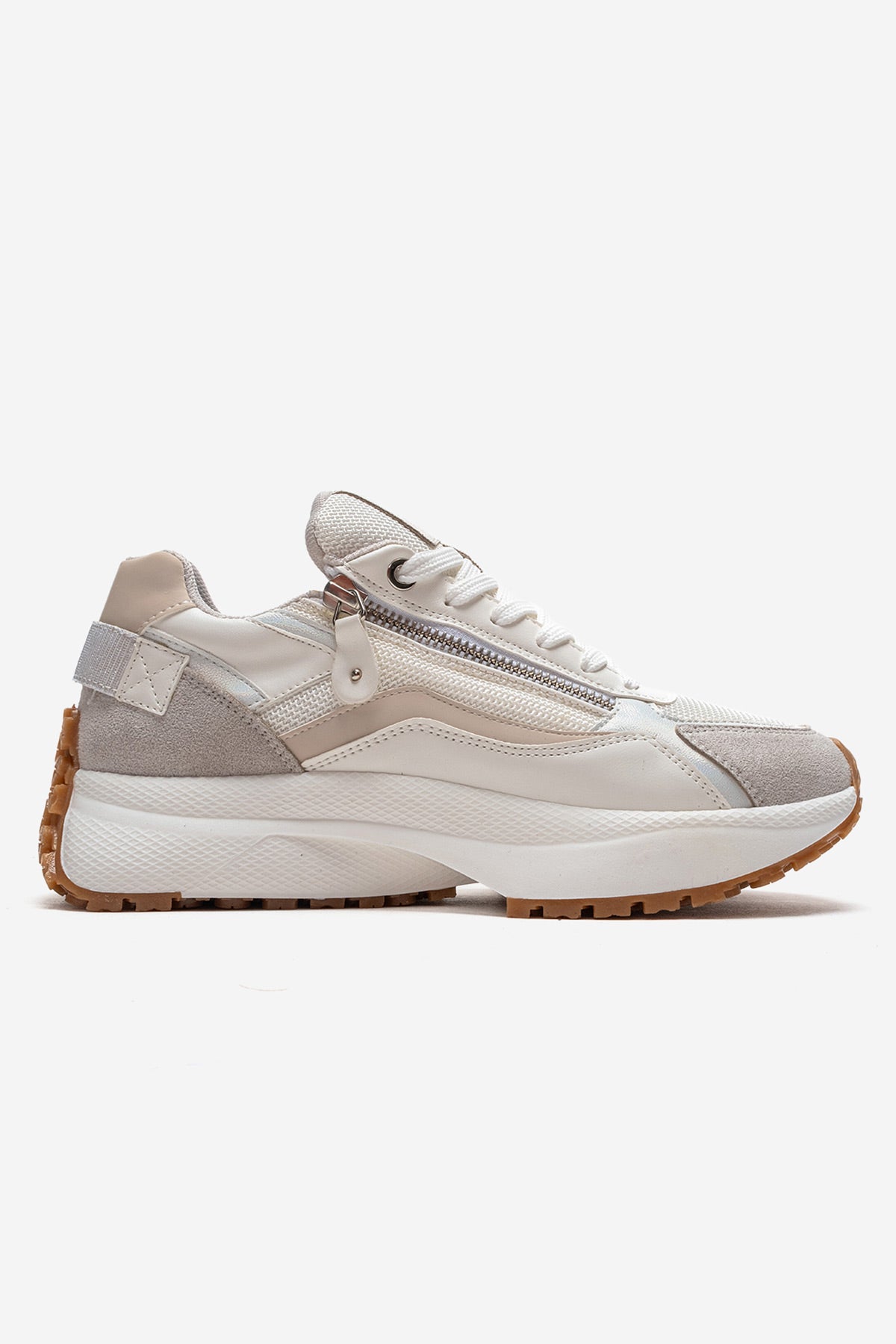 Kadın Buz Mavisi Beyaz Bağcıklı Fermuarlı Kalın Tabanlı Sneaker Ria