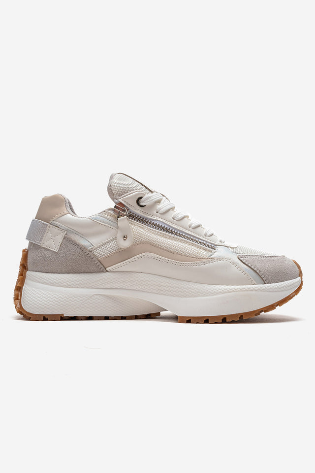 Kadın Buz Mavisi Beyaz Bağcıklı Fermuarlı Kalın Tabanlı Sneaker Ria