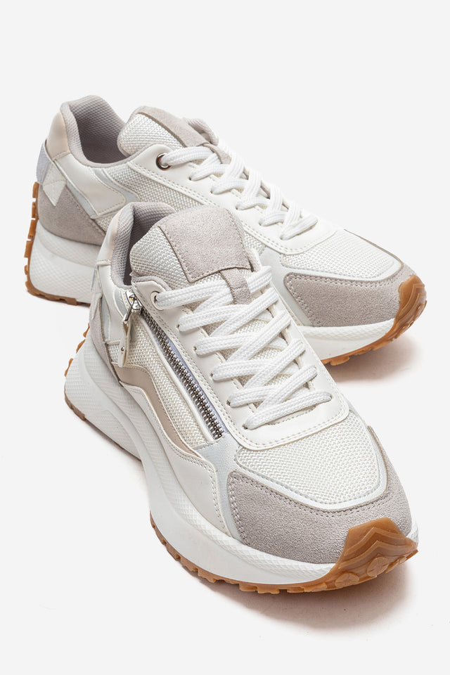 Kadın Buz Mavisi Beyaz Bağcıklı Fermuarlı Kalın Tabanlı Sneaker Ria