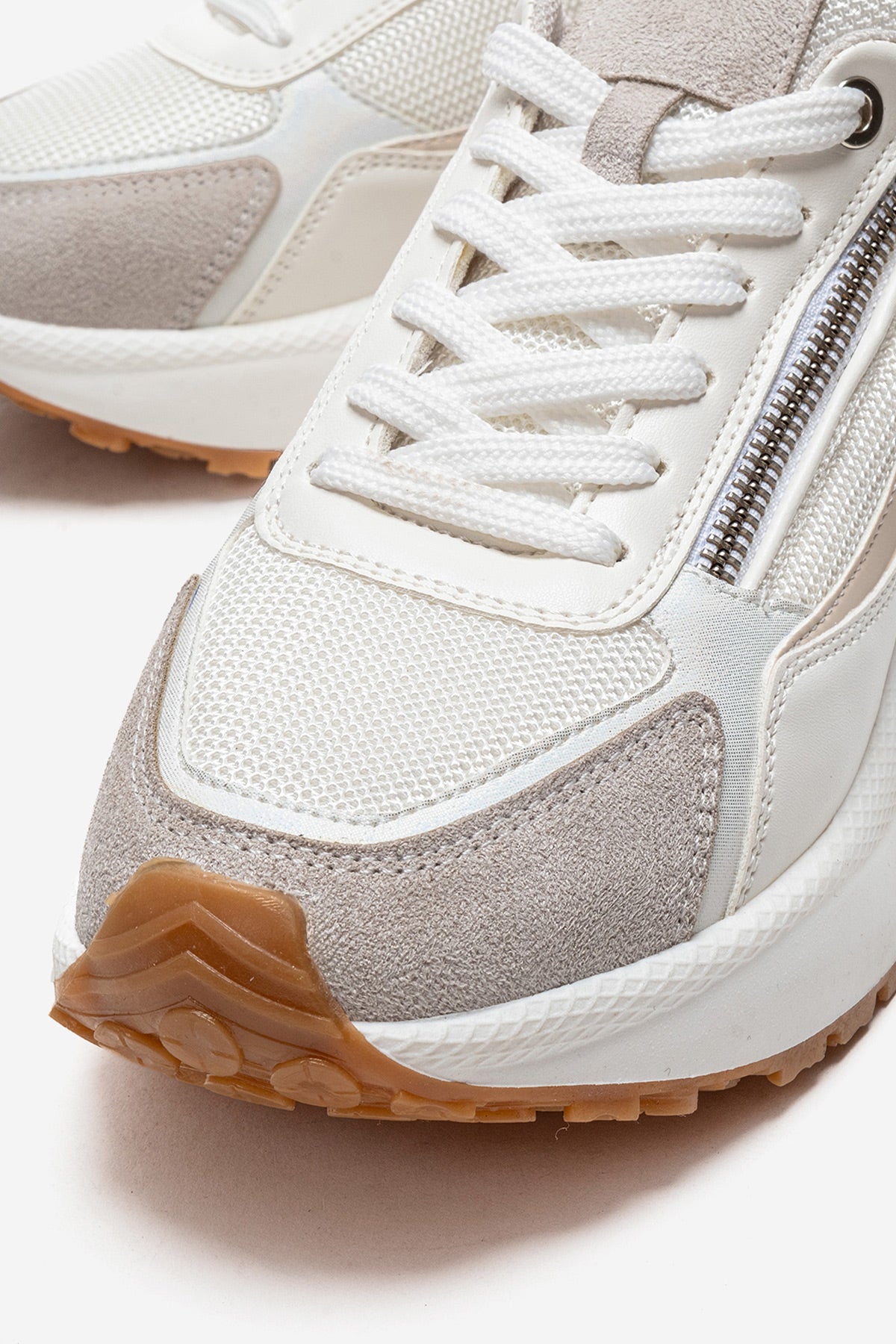 Kadın Buz Mavisi Beyaz Bağcıklı Fermuarlı Kalın Tabanlı Sneaker Ria