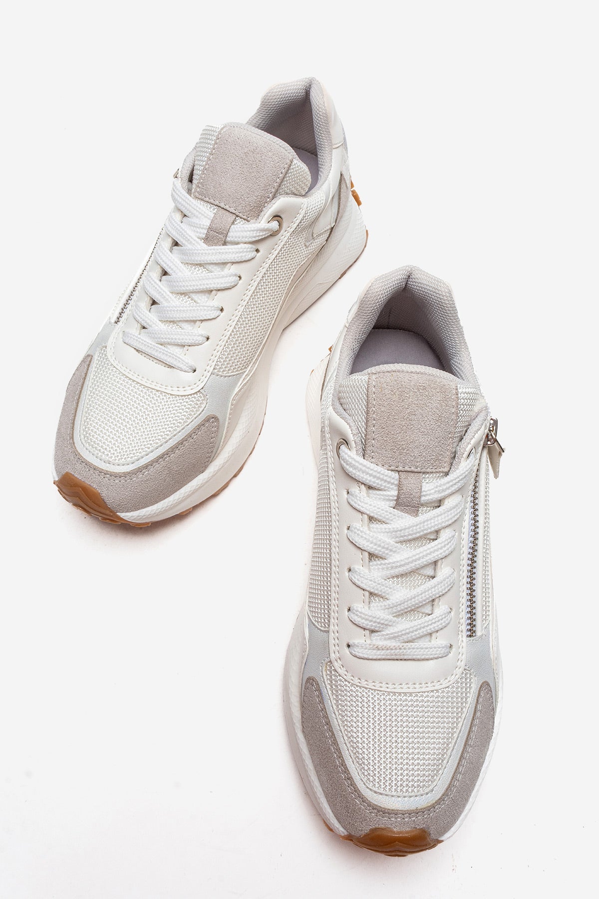 Kadın Buz Mavisi Beyaz Bağcıklı Fermuarlı Kalın Tabanlı Sneaker Ria