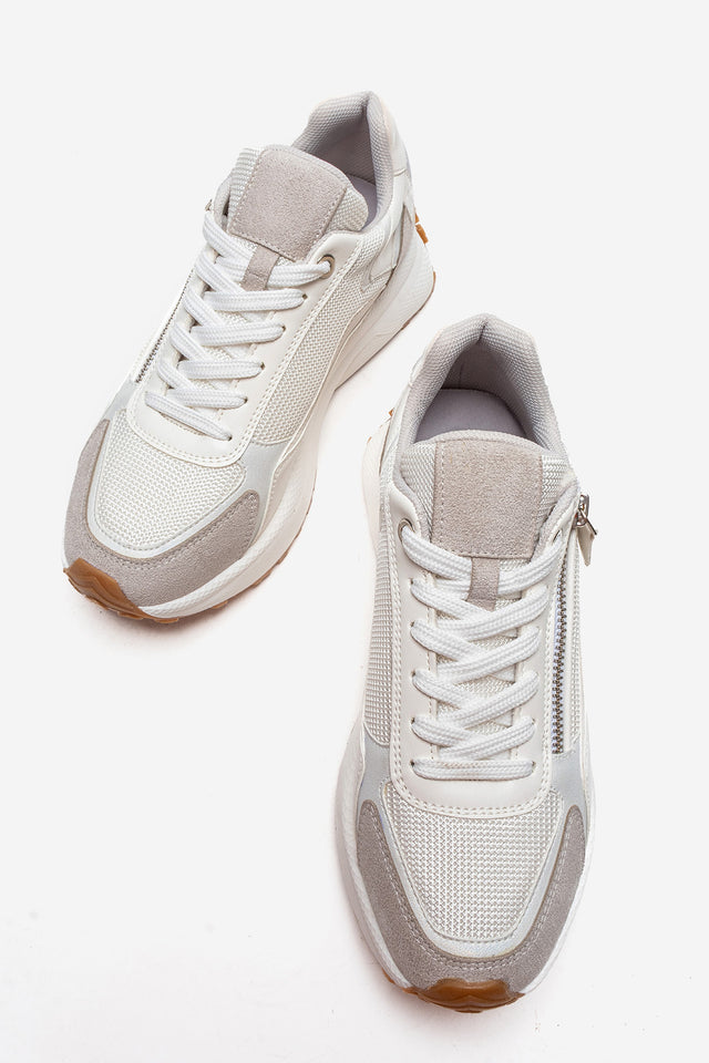 Kadın Buz Mavisi Beyaz Bağcıklı Fermuarlı Kalın Tabanlı Sneaker Ria