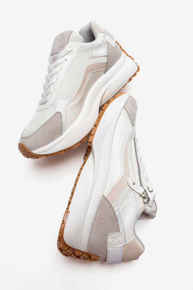 Kadın Buz Mavisi Beyaz Bağcıklı Fermuarlı Kalın Tabanlı Sneaker Ria