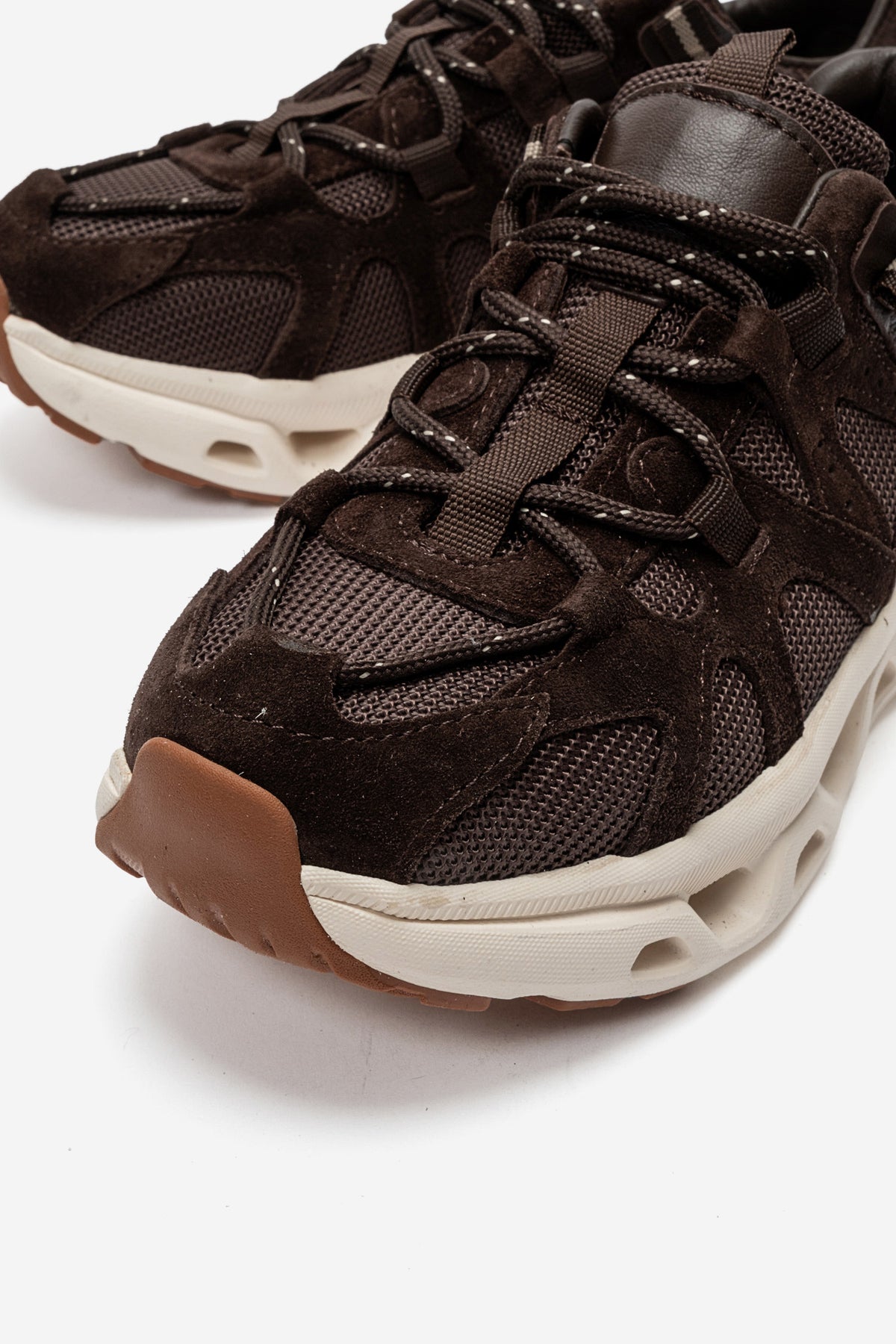 Kadın Kahve Süet File Detaylı Bağcıklı Kalın Tabanlı Sneaker Günlük Ayakkabı Ava