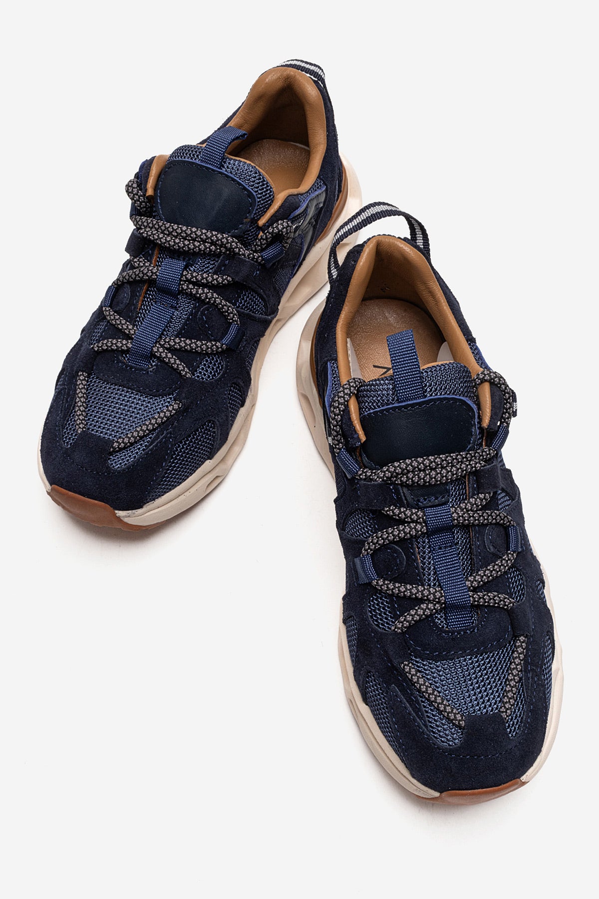 Kadın Lacivert Süet File Detaylı Bağcıklı Kalın Tabanlı Sneaker Günlük Ayakkabı Ava
