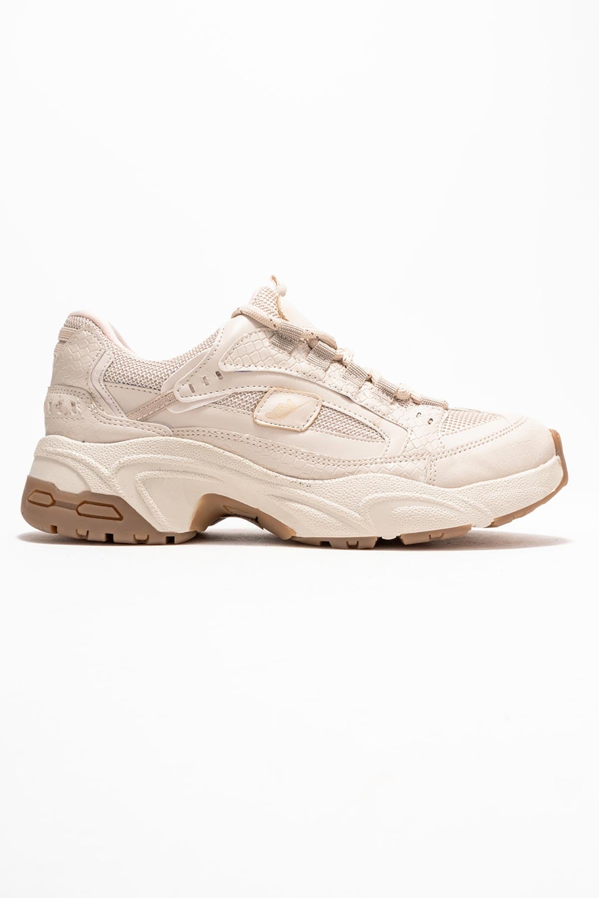 Kadın Bej Bağcıklı Kalın Kauçuk Tabanlı Sneaker Ayakkabı Nia