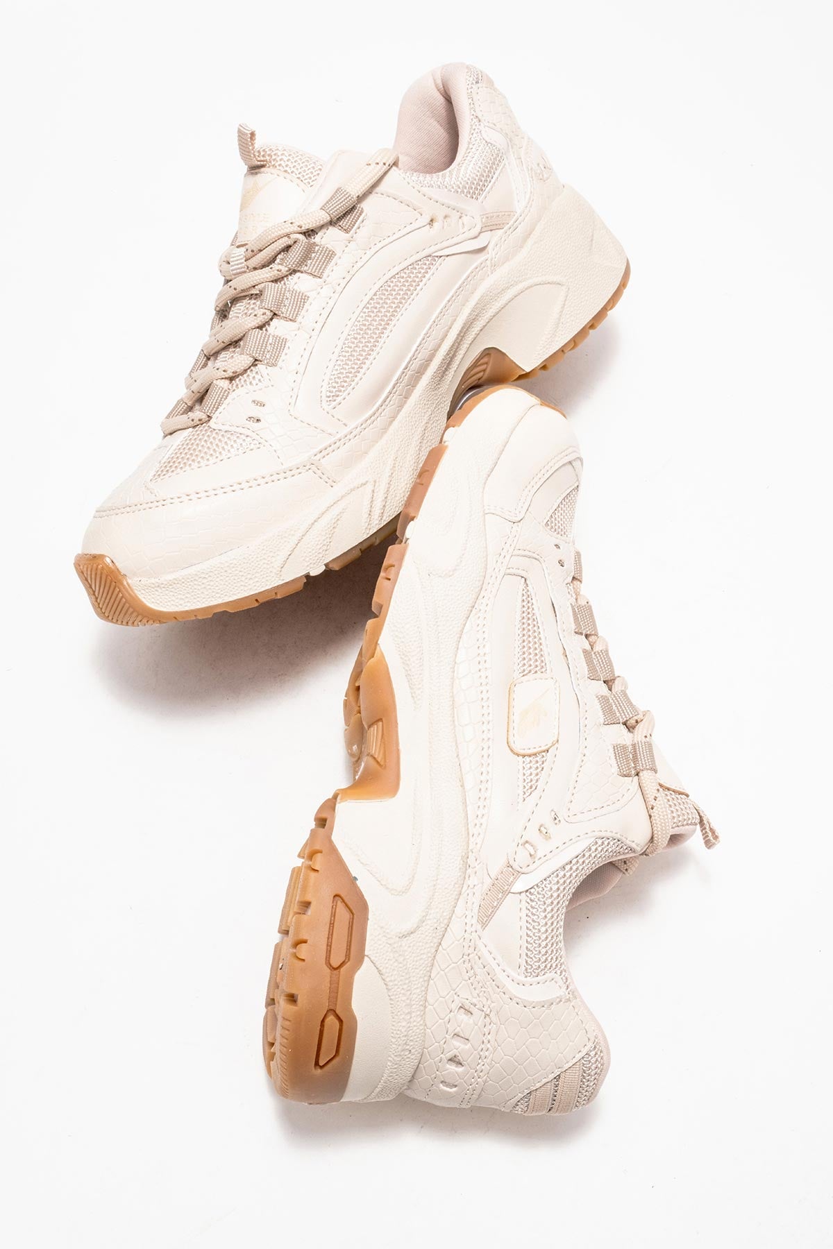 Kadın Bej Bağcıklı Kalın Kauçuk Tabanlı Sneaker Ayakkabı Nia