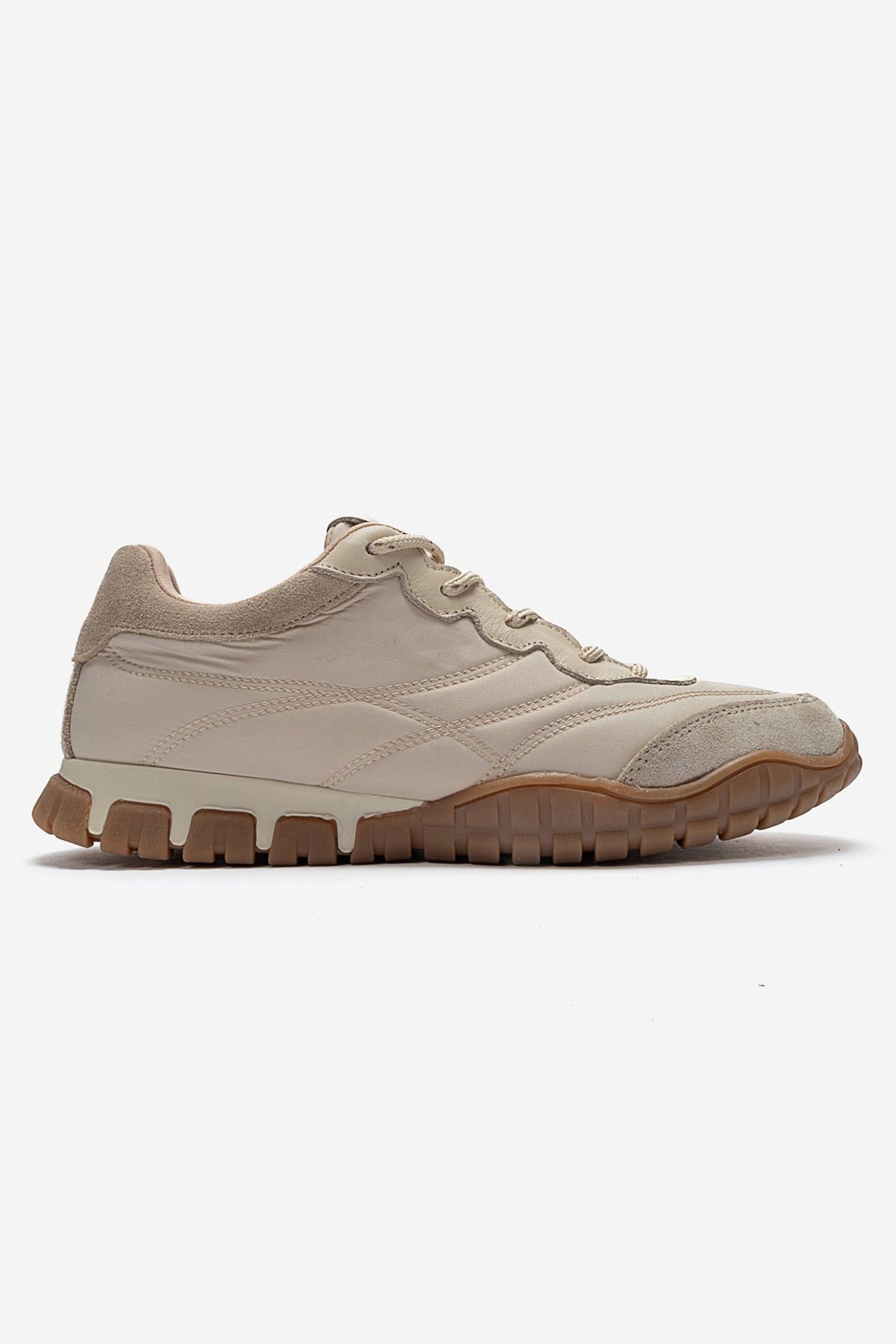 Kadın Bej Bağcıklı Tırtıklı Kauçuk Tabanlı Sneaker Ayakkabı Rea