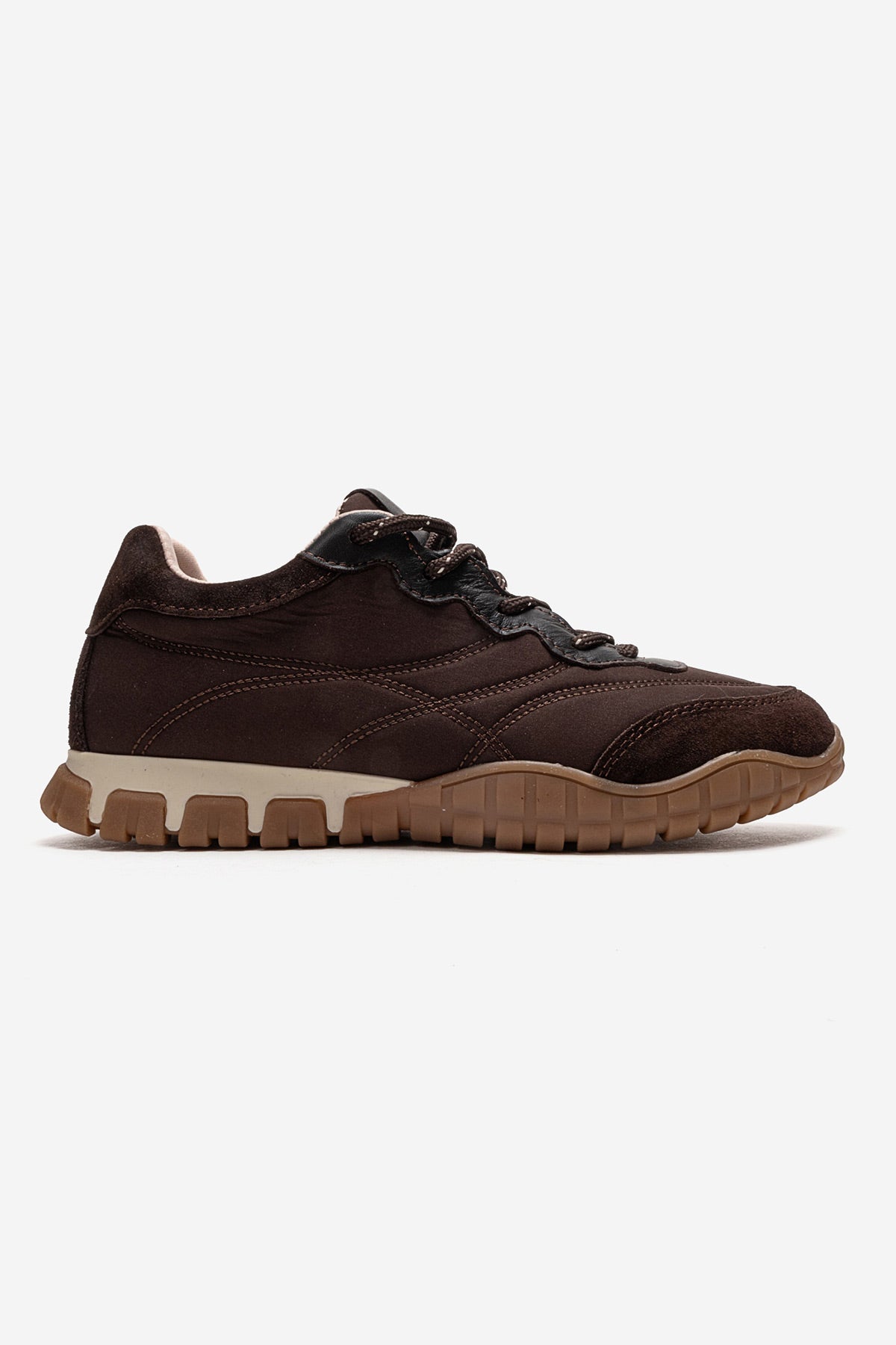 Kadın Kahve Bağcıklı Tırtıklı Kauçuk Tabanlı Sneaker Ayakkabı Rea