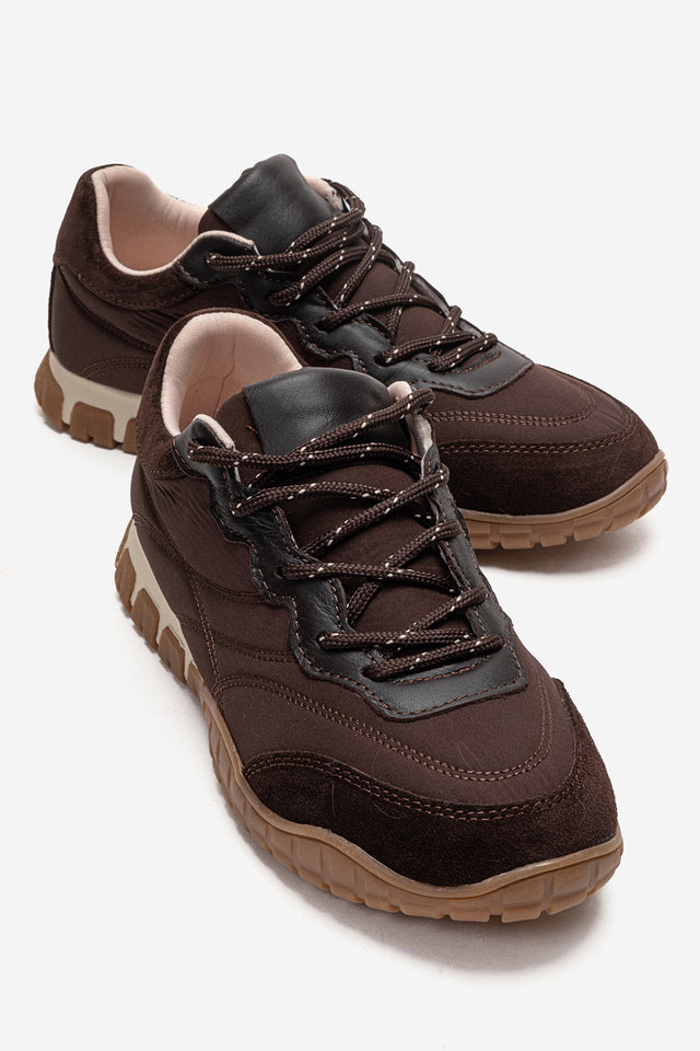 Kadın Kahve Bağcıklı Tırtıklı Kauçuk Tabanlı Sneaker Ayakkabı Rea