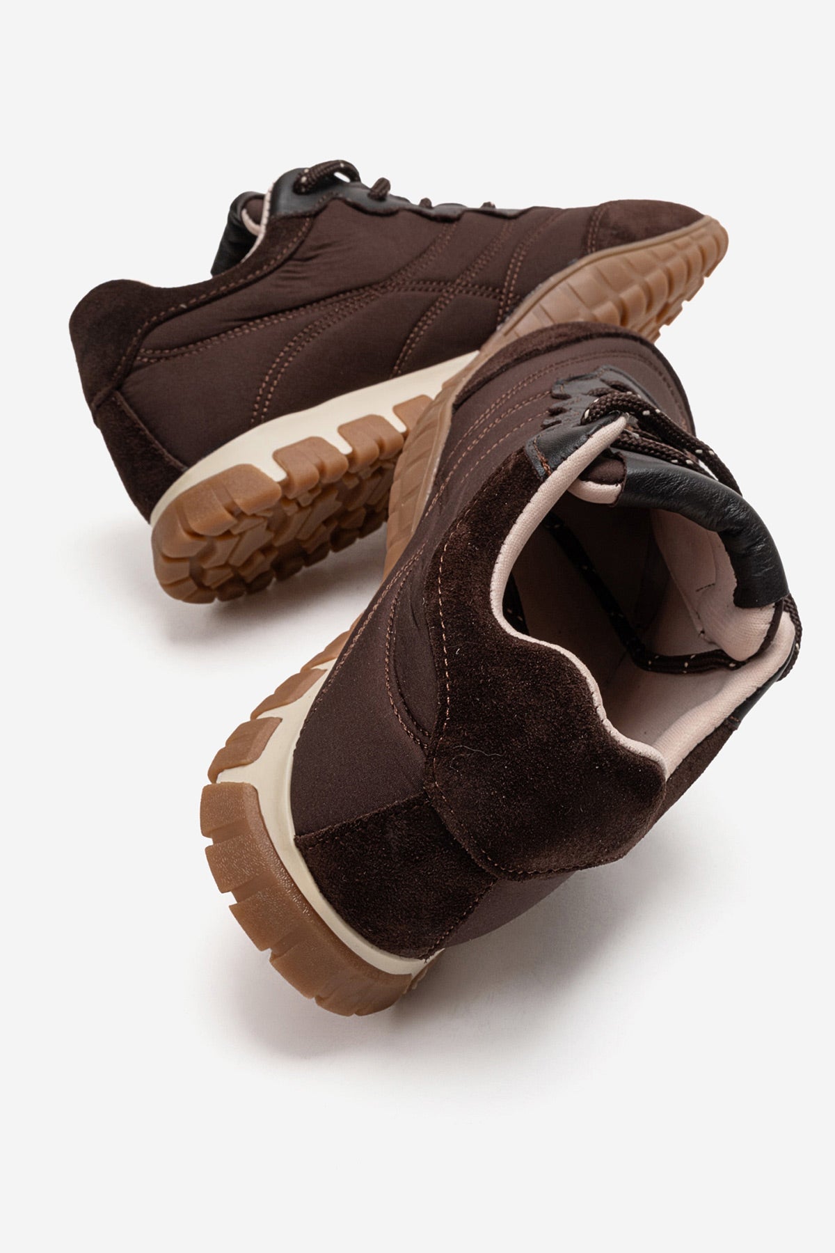 Kadın Kahve Bağcıklı Tırtıklı Kauçuk Tabanlı Sneaker Ayakkabı Rea